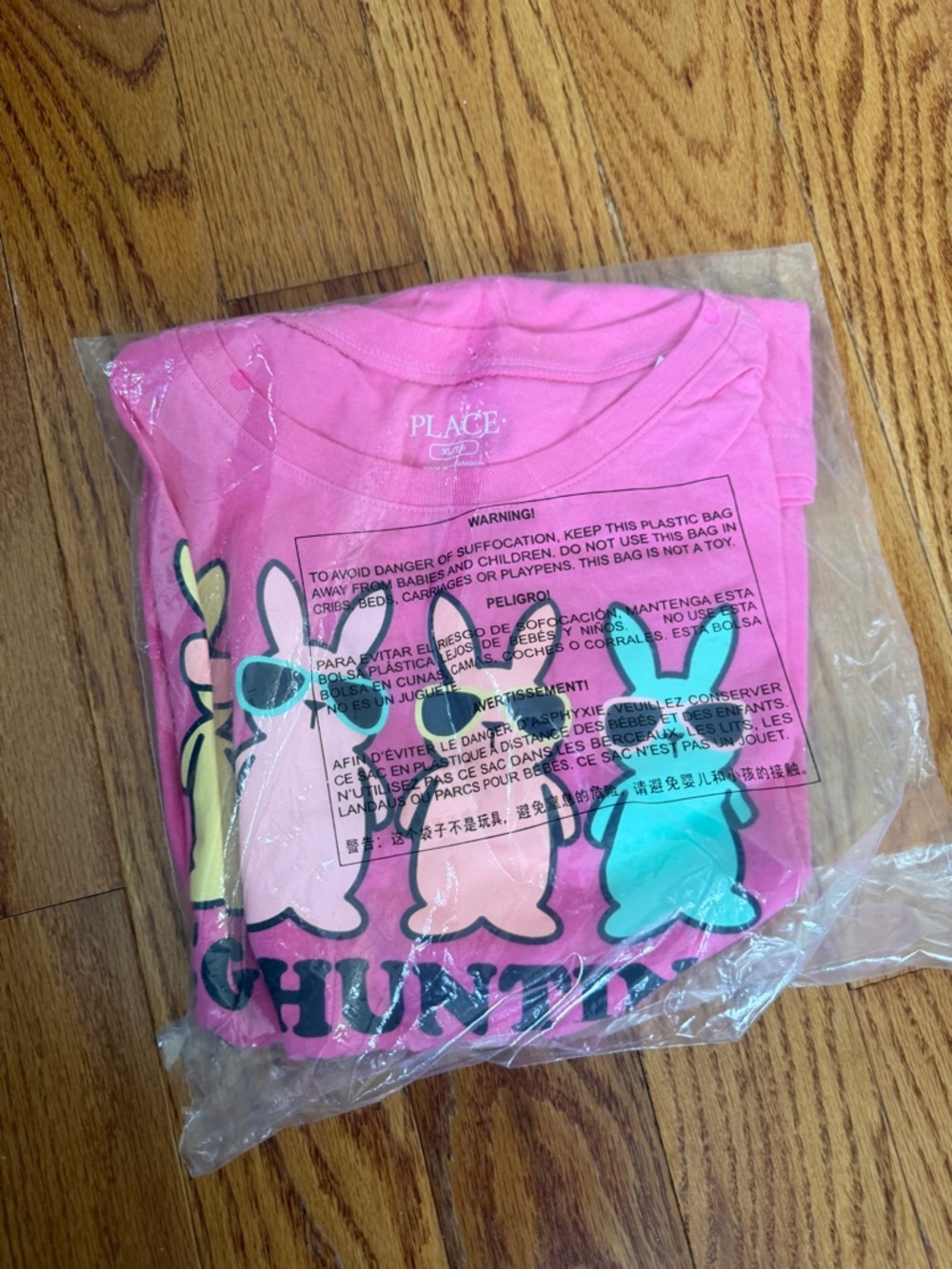 NWT Children's Place Women’s XL Pink Easter Egg Hunting Squad Short Sleeve Shirt - Picture 5 of 6